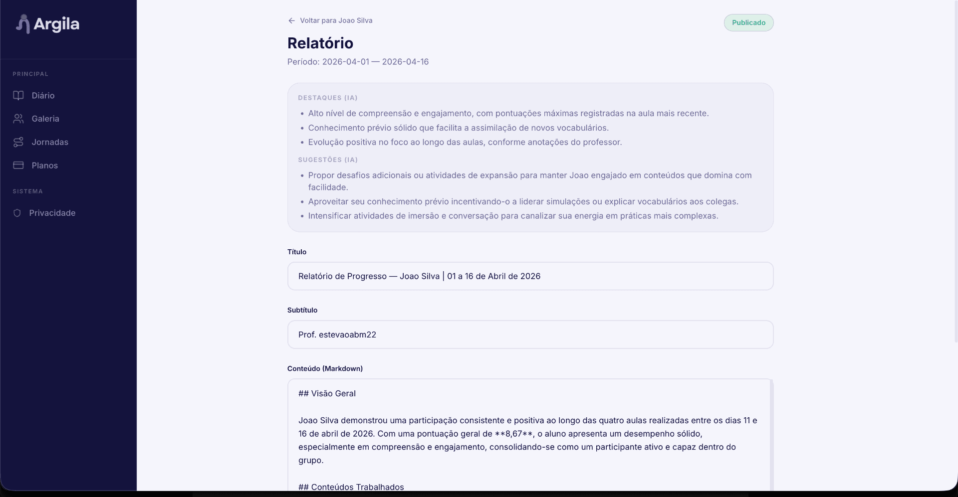 Refine cada relatório com destaques e sugestões